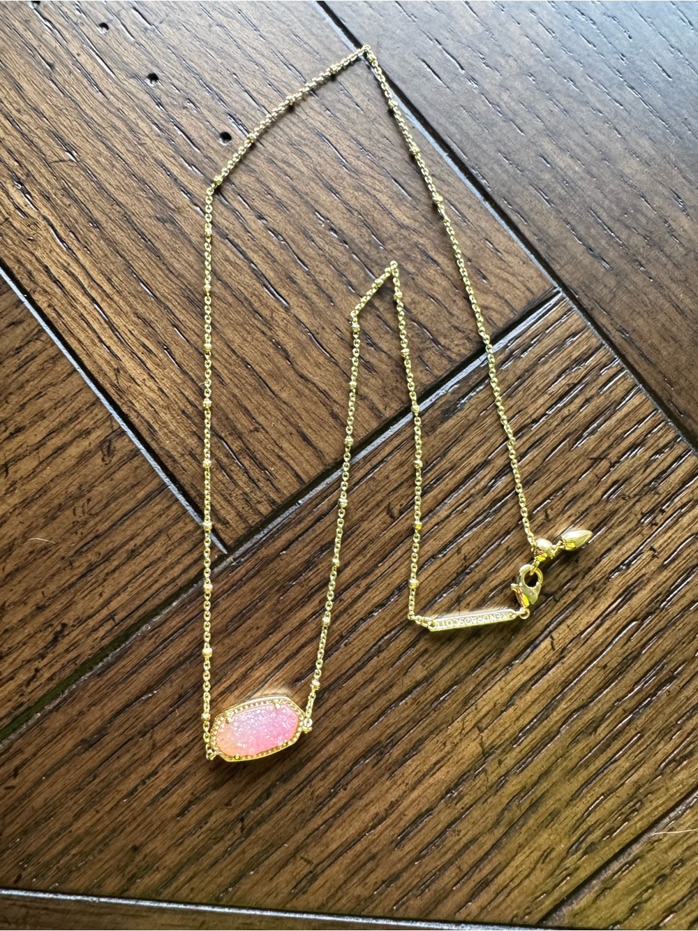 Kendra Scott Gold Necklace with Pink Druzy Oval Pendant